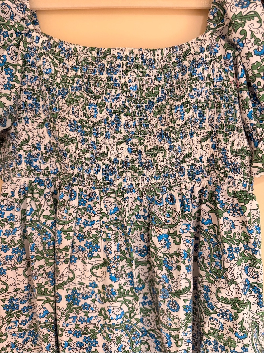 Floral Smocked Mini Dress in Blue, White & Green - Picture 11 of 11